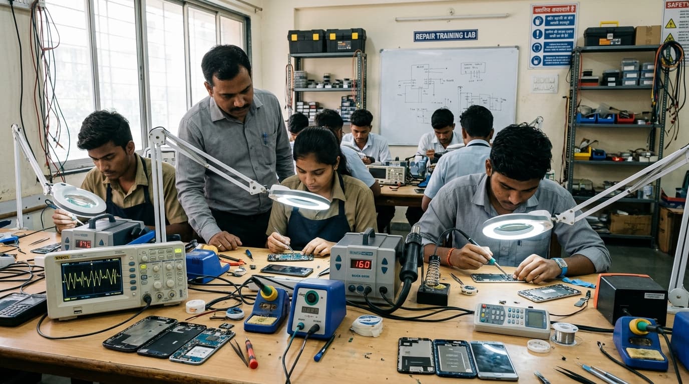 Hands-on workbench mobile repair training at Chipix Institute